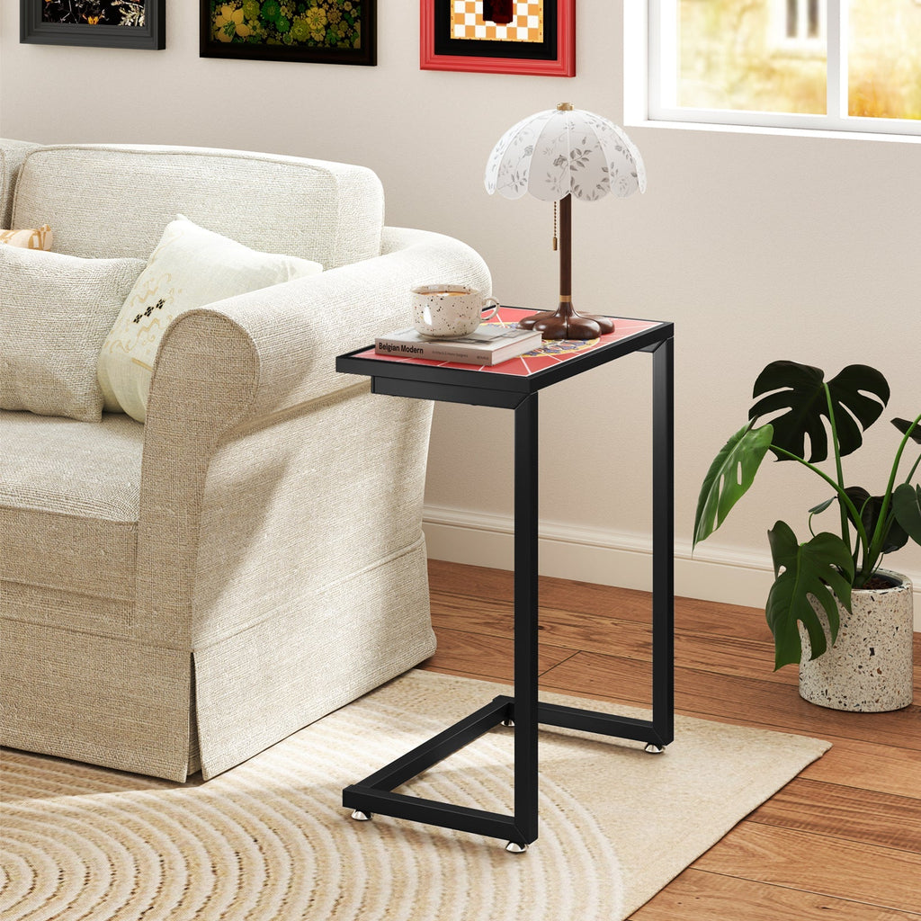 C-shaped Waterproof Outdoor Side End Table with Ceramic Top