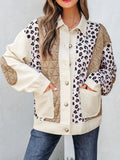 Leopard Waffle Quilted Patchwork Button Front Jacket