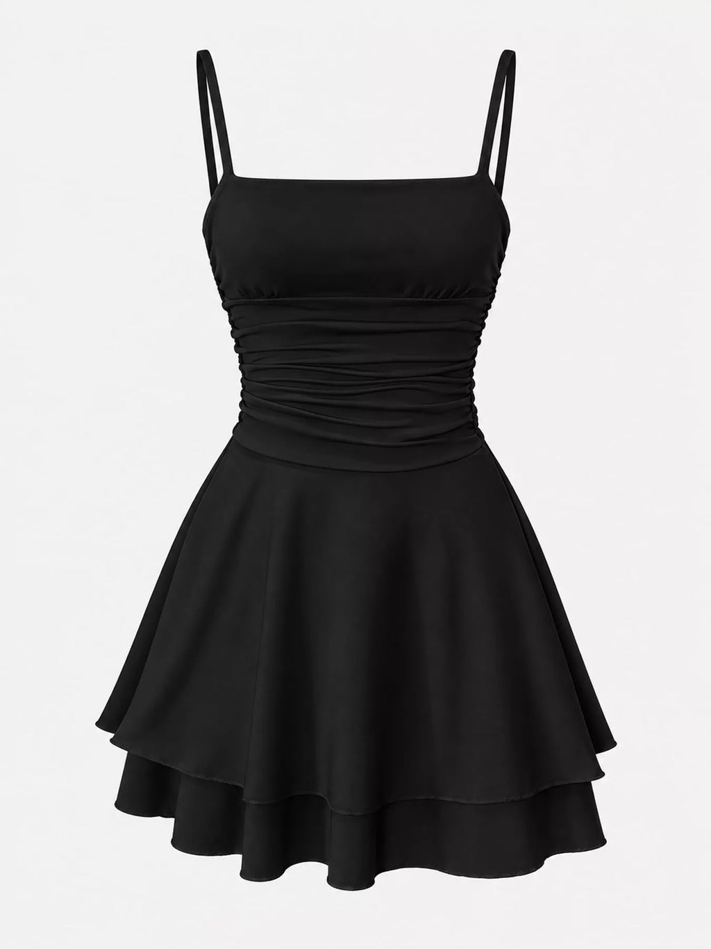 Ruched Spaghetti Strap Layered Mini Dress