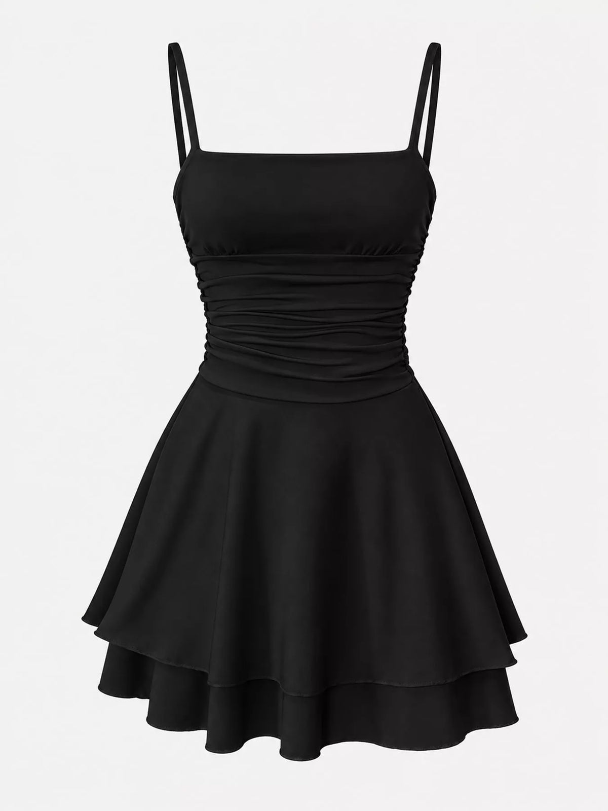 Ruched Spaghetti Strap Layered Mini Dress