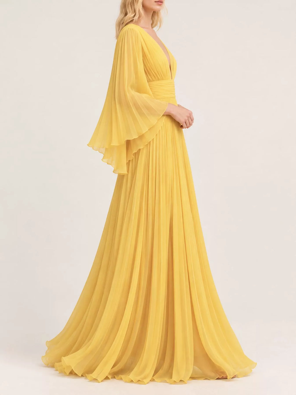 V-Neck Pleated Maxi Dress