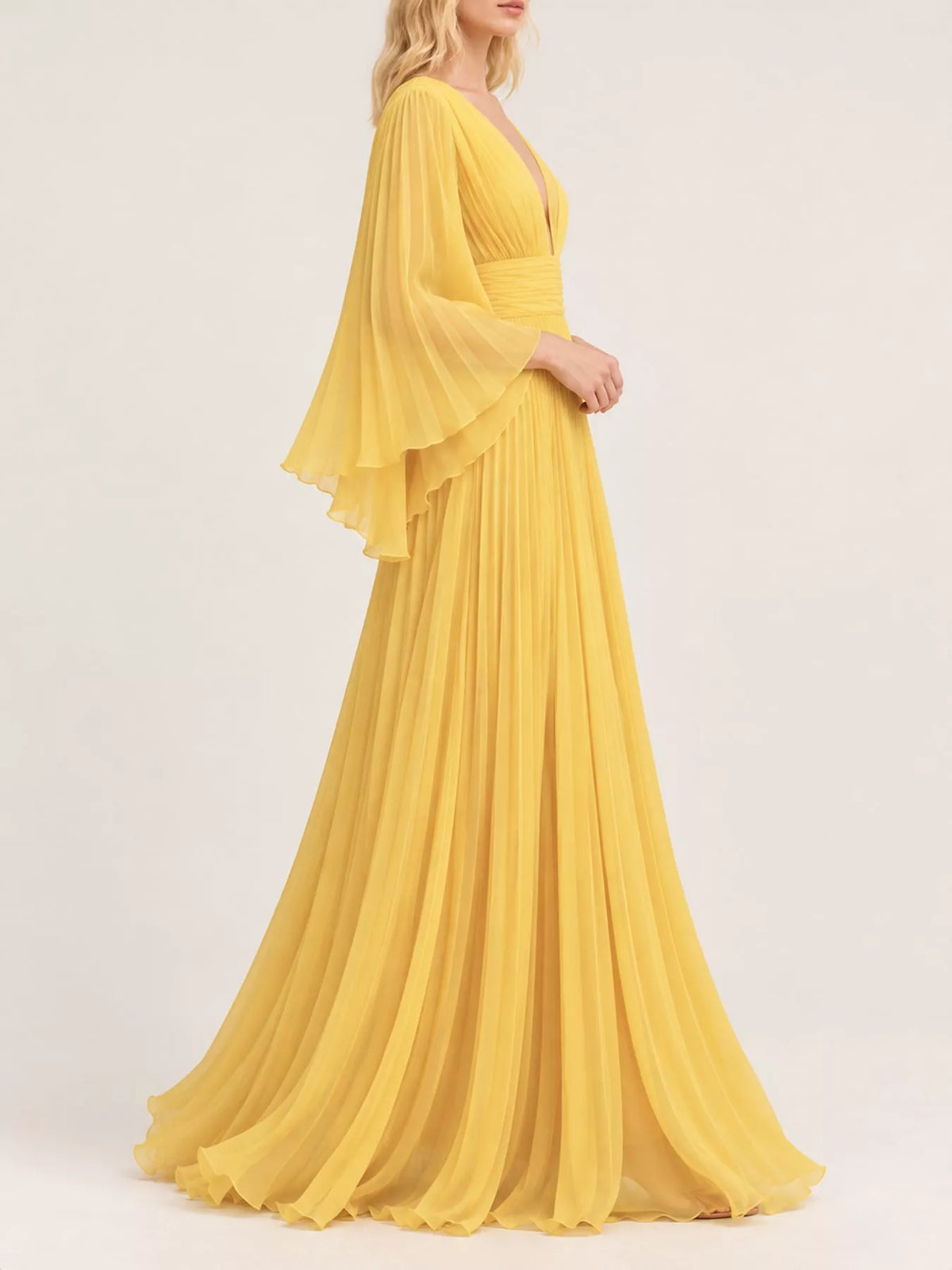 V-Neck Pleated Maxi Dress