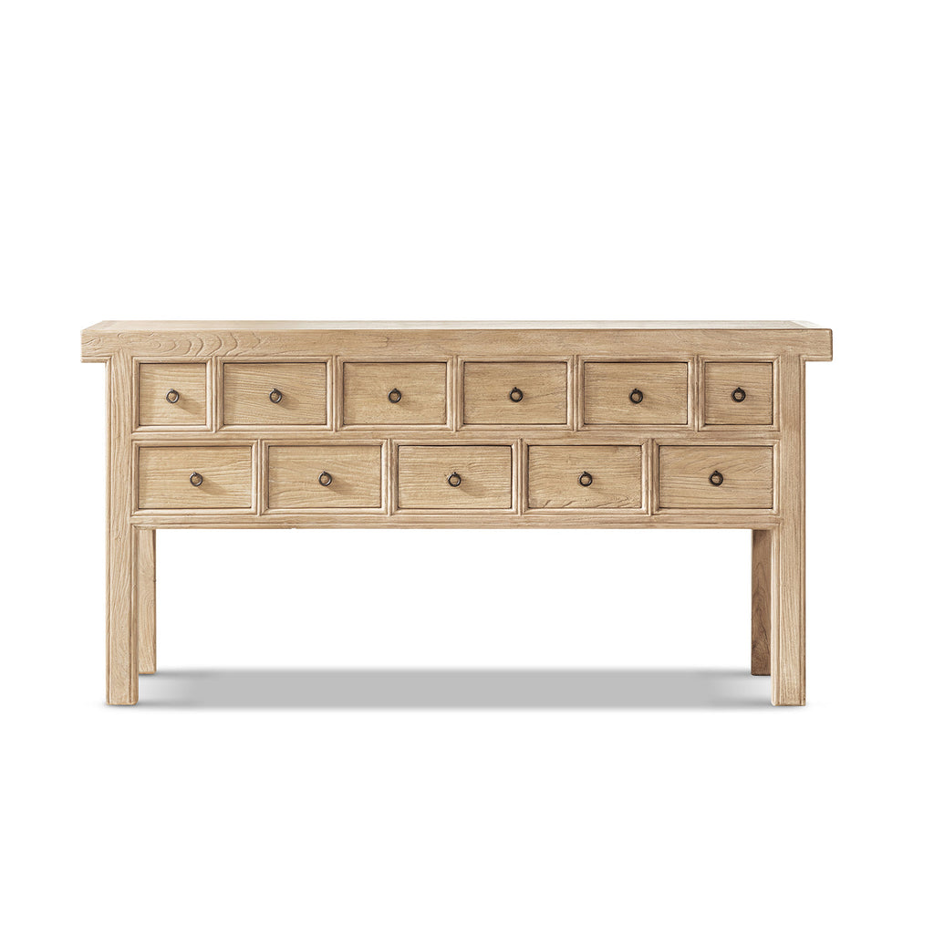 Bellamy 70" Solid 11-Drawer Table with Apothecary Storage - Heritage Light