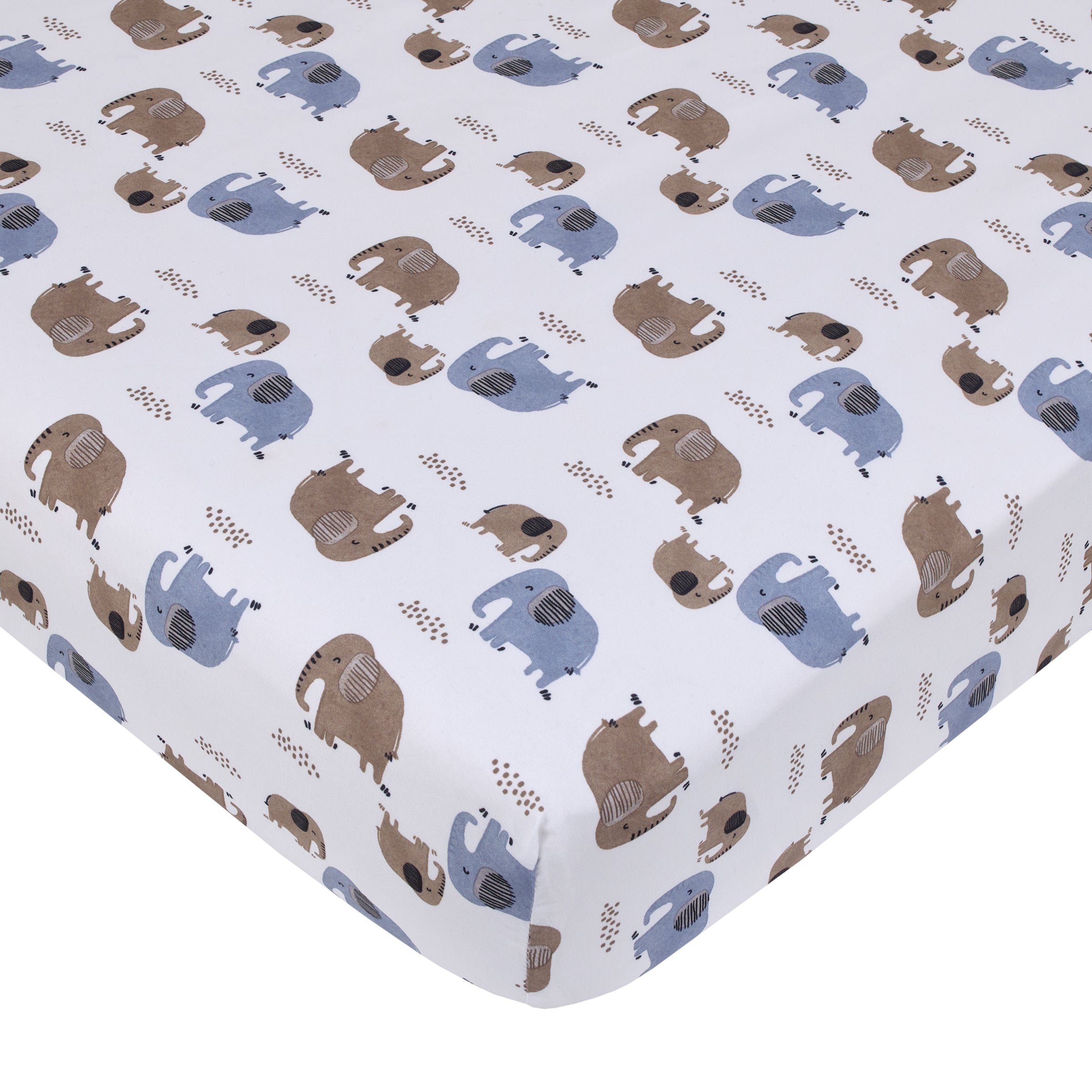 Blue Elephant - White and Tan Elephants Super Soft Fitted Crib Sheet