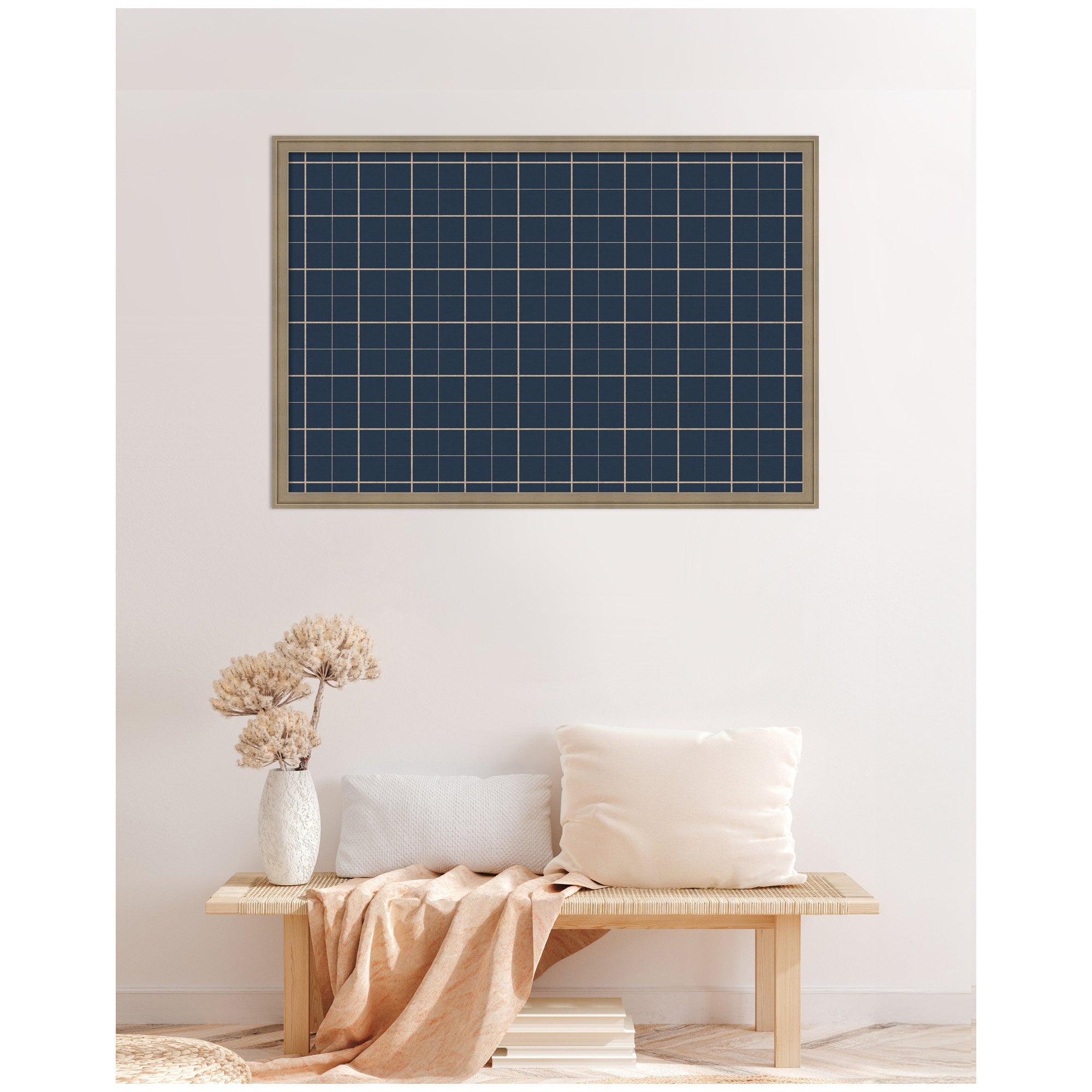Framed Fabric Pinboard Navy Blue Plaid Wall Organization
