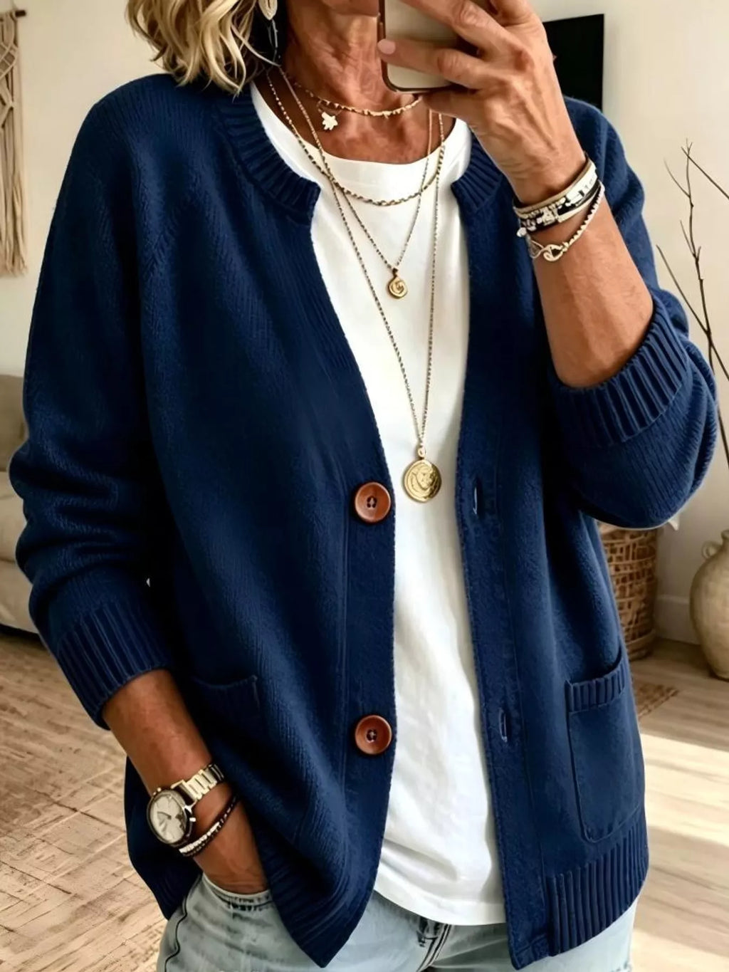 Full Size Button-Down Knit Cardigan Plus Size