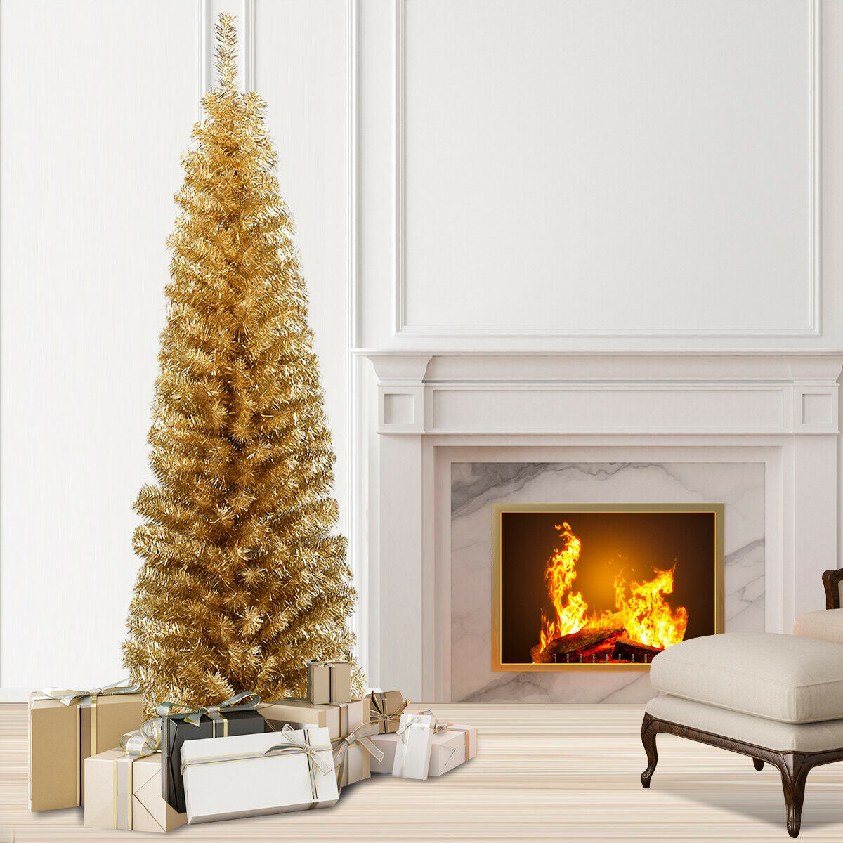 6 Feet Tinsel Tree Unlit Slim Pencil Christmas Tree
