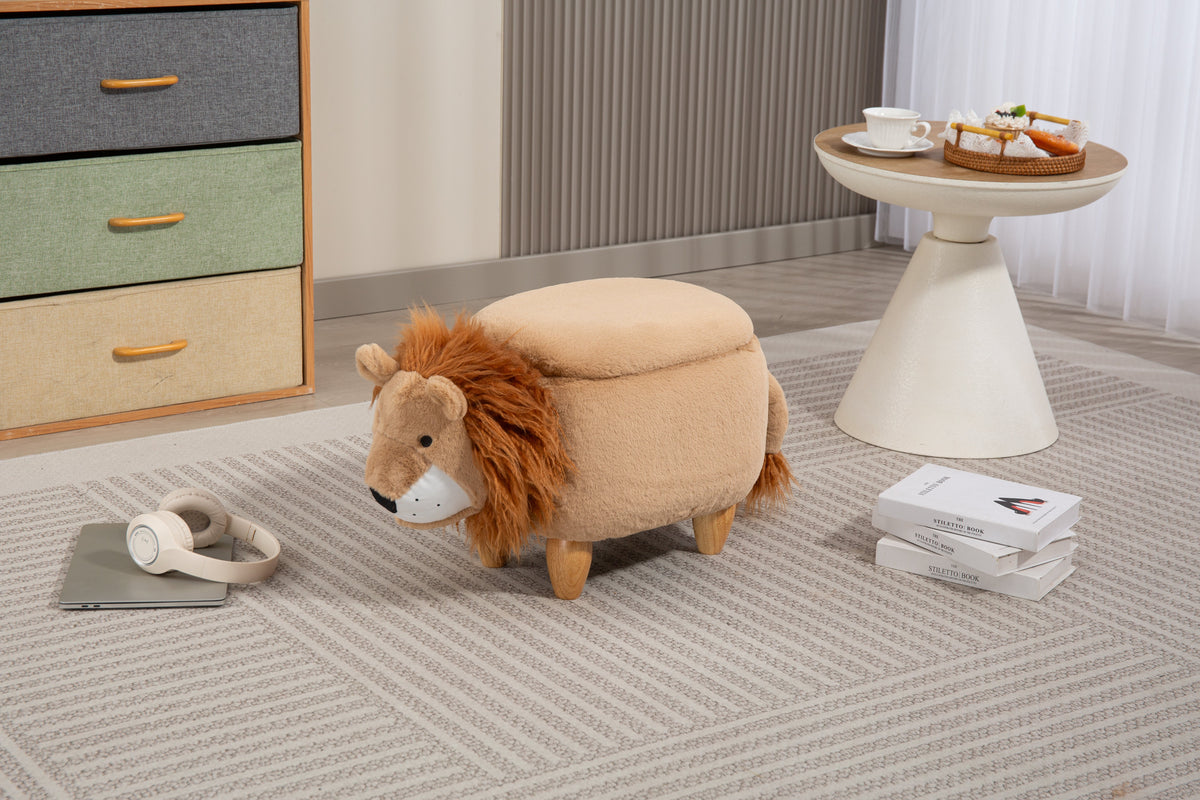 Luke the Lion Storage Ottoman with Hidden Storage - Faux Fur