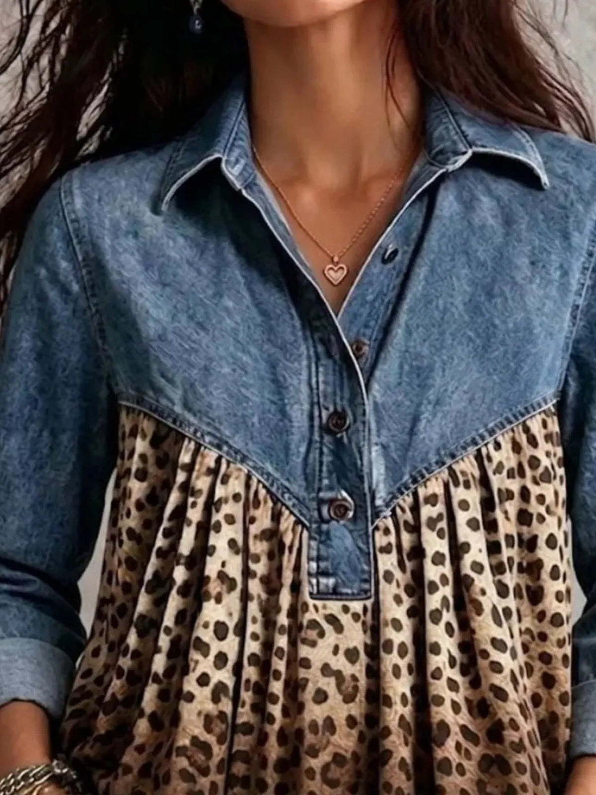 Full Size Leopard Button Detail Blouse Plus Size