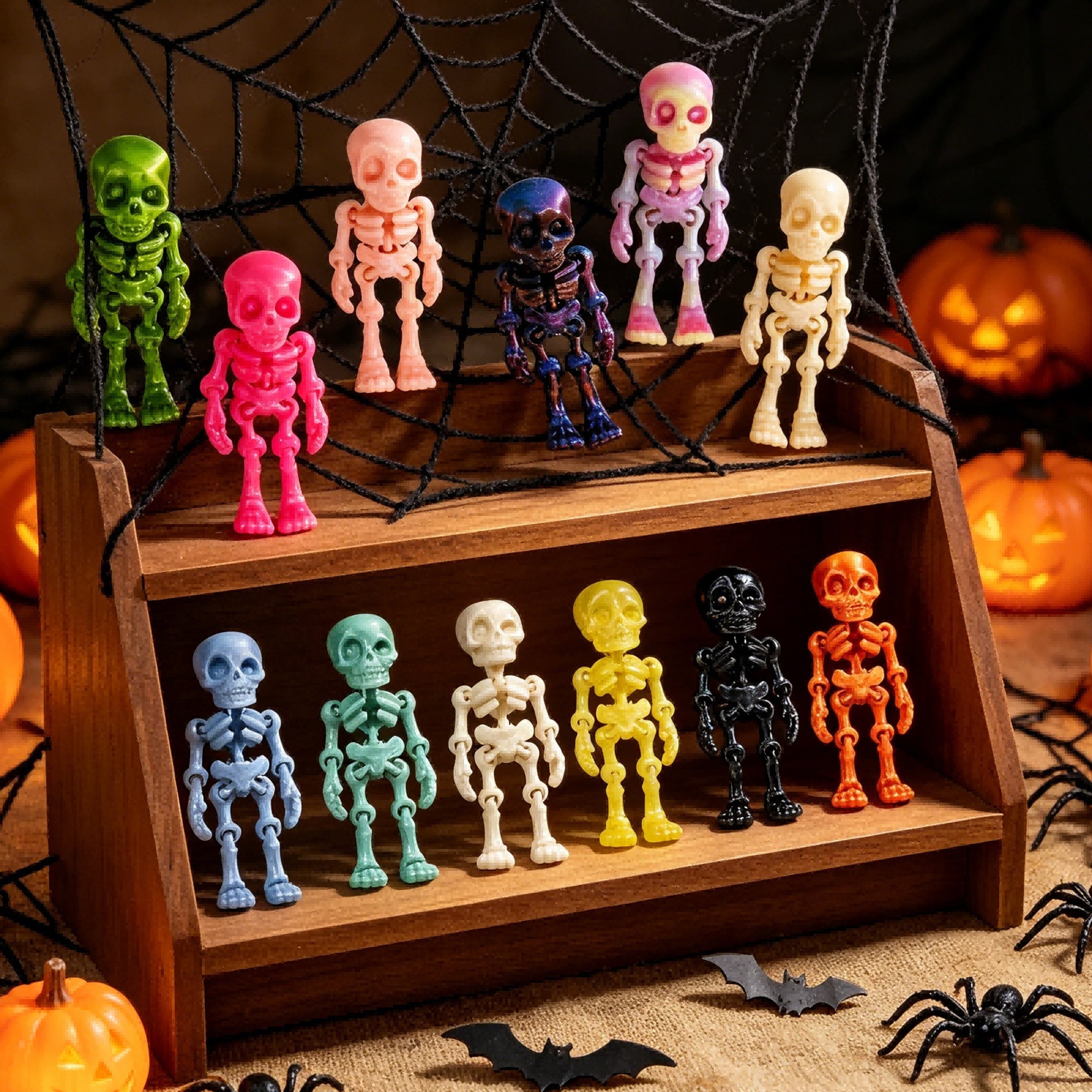 30PCS 3D Printed Mini Skeleton Decorations Articulated Halloween Party Desk Decor