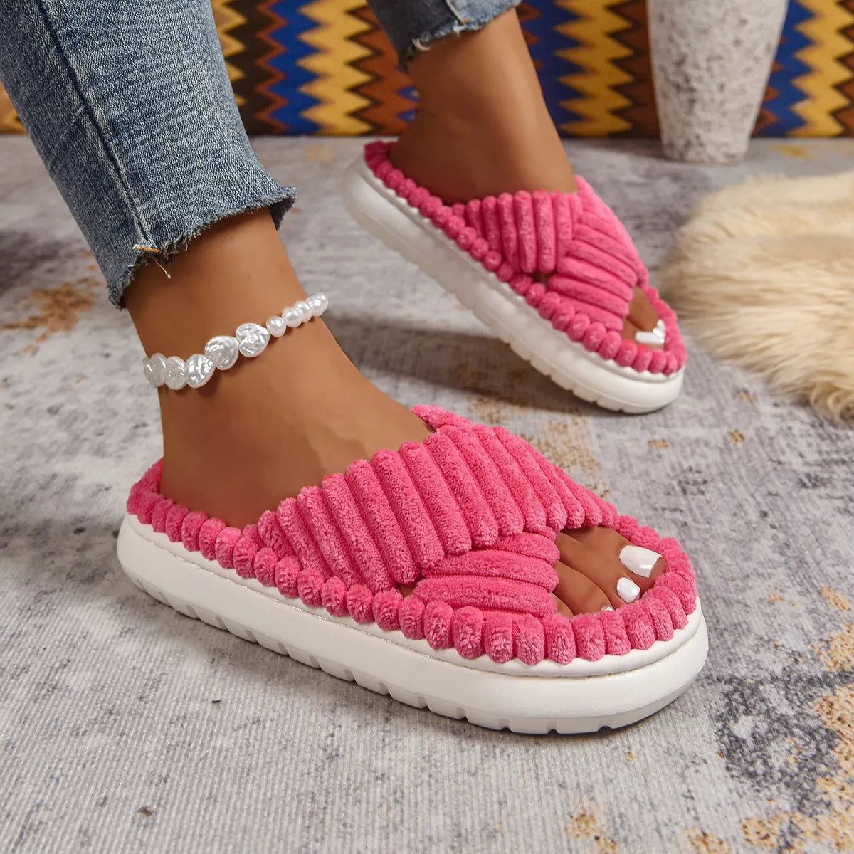 Crisscross Open Toe Platform Slippers