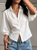 Button-Down Shirt with Puff Sleeves