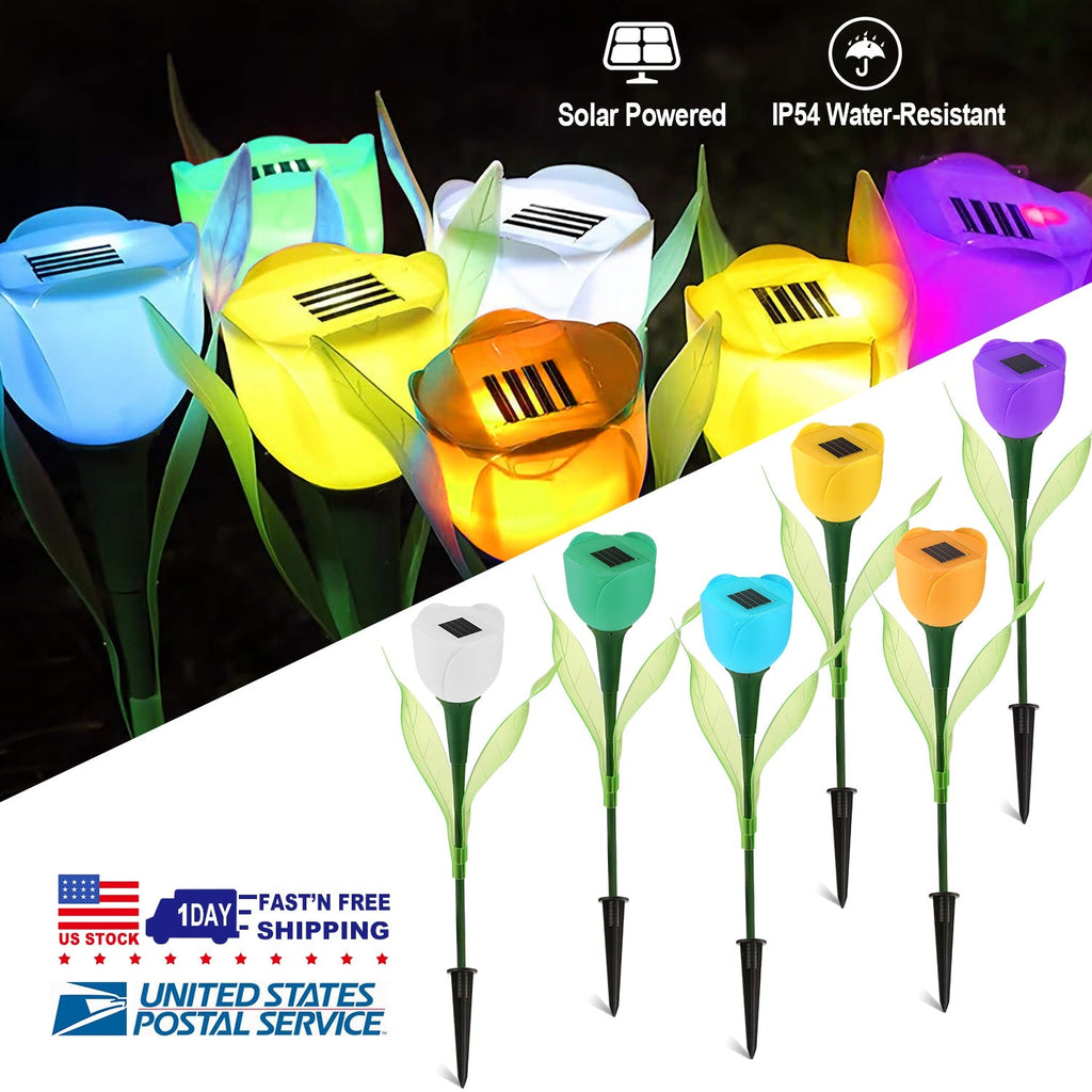 6 Pcs Solar Garden Tulip Flower Light Outdoor Solar Pathway light IP54 Water-resistant Landscape Lights for Lawn Patio Yard Garden Walkway Decoration