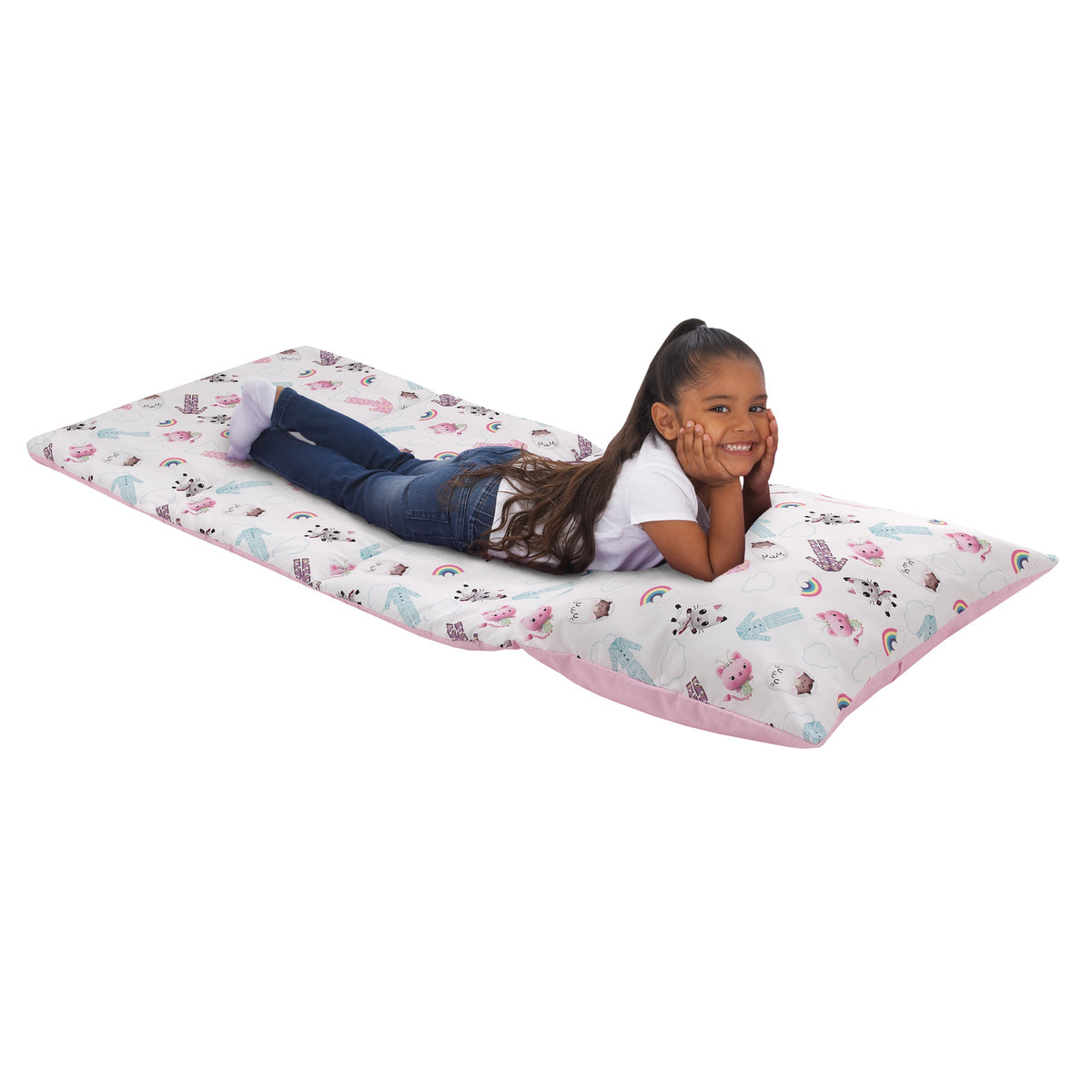 Gabby's Dollhouse Dream It Up Pink, Aqua, Purple PJ's Deluxe Easy Fold Toddler Nap Mat