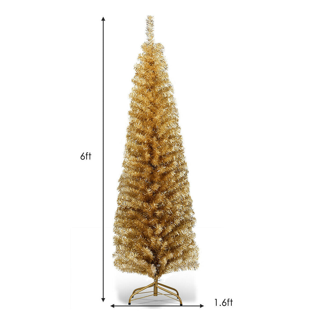 6 Feet Tinsel Tree Unlit Slim Pencil Christmas Tree