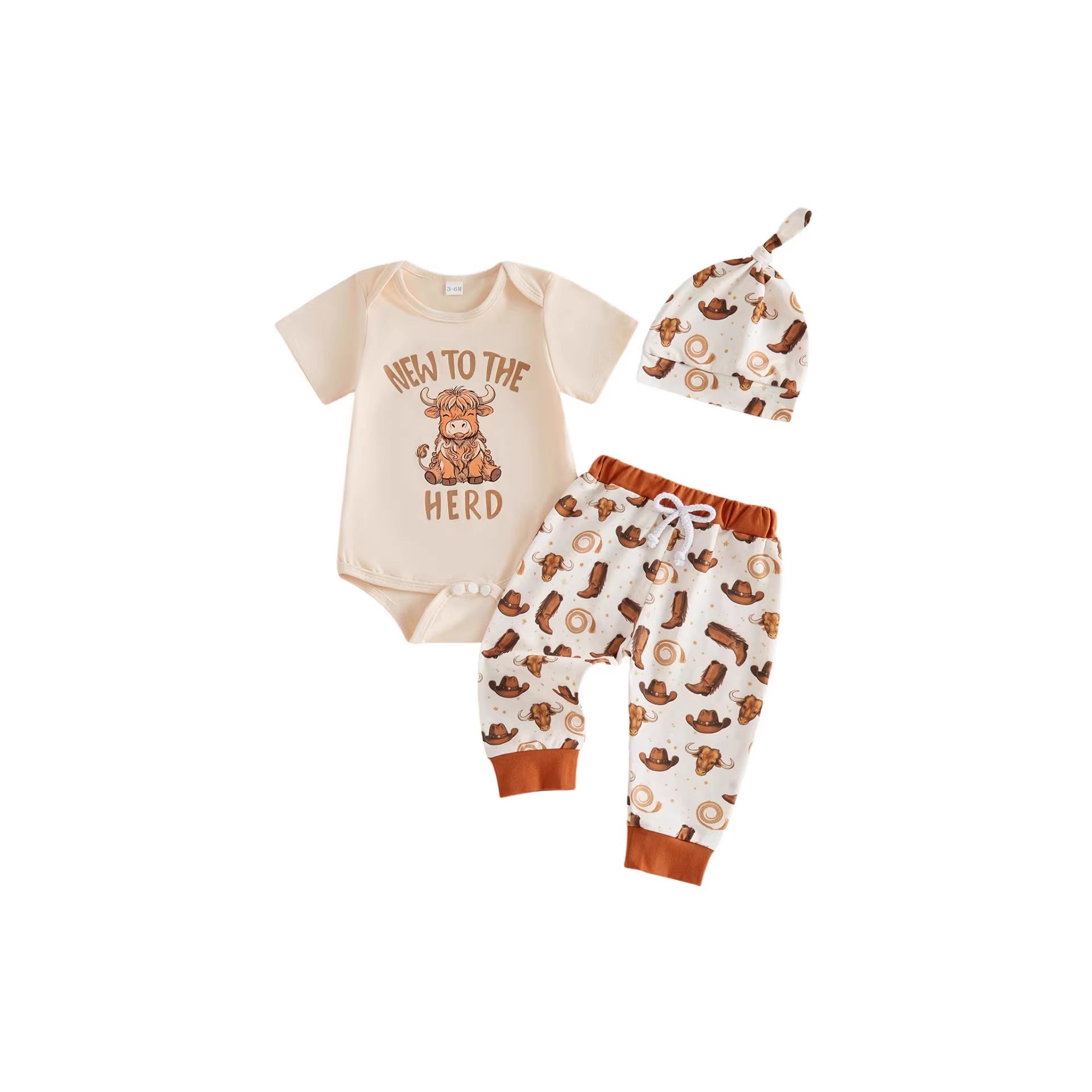 Western Cowboy Romper, Pants, And Hat Three-piece Set