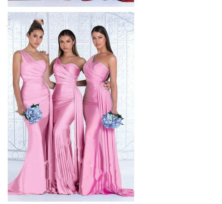 Mermaid One Shoulder Elegant Bridesmaids Dress also in plus