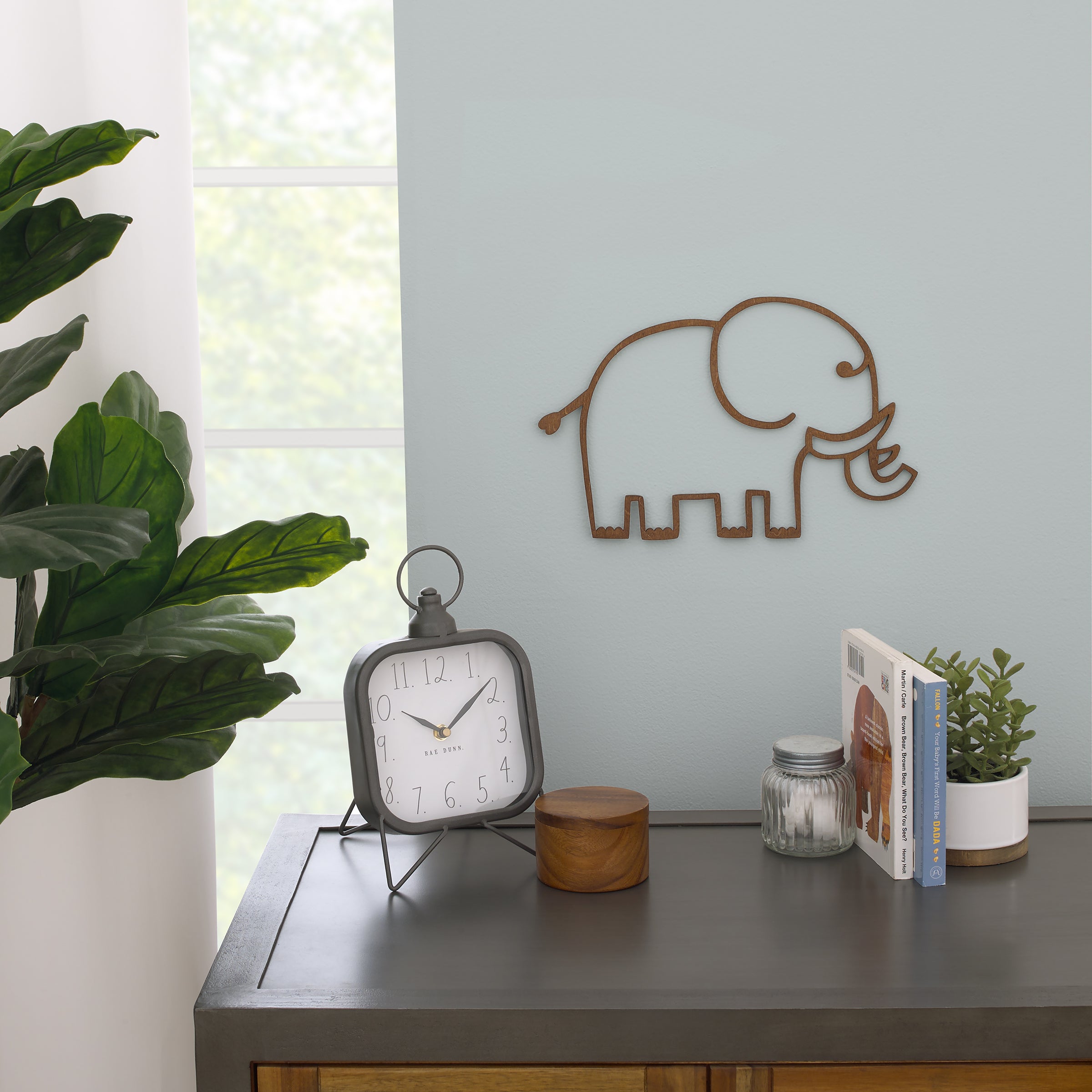 Elephant Shaped Textured Wood Tone Wall Decor
