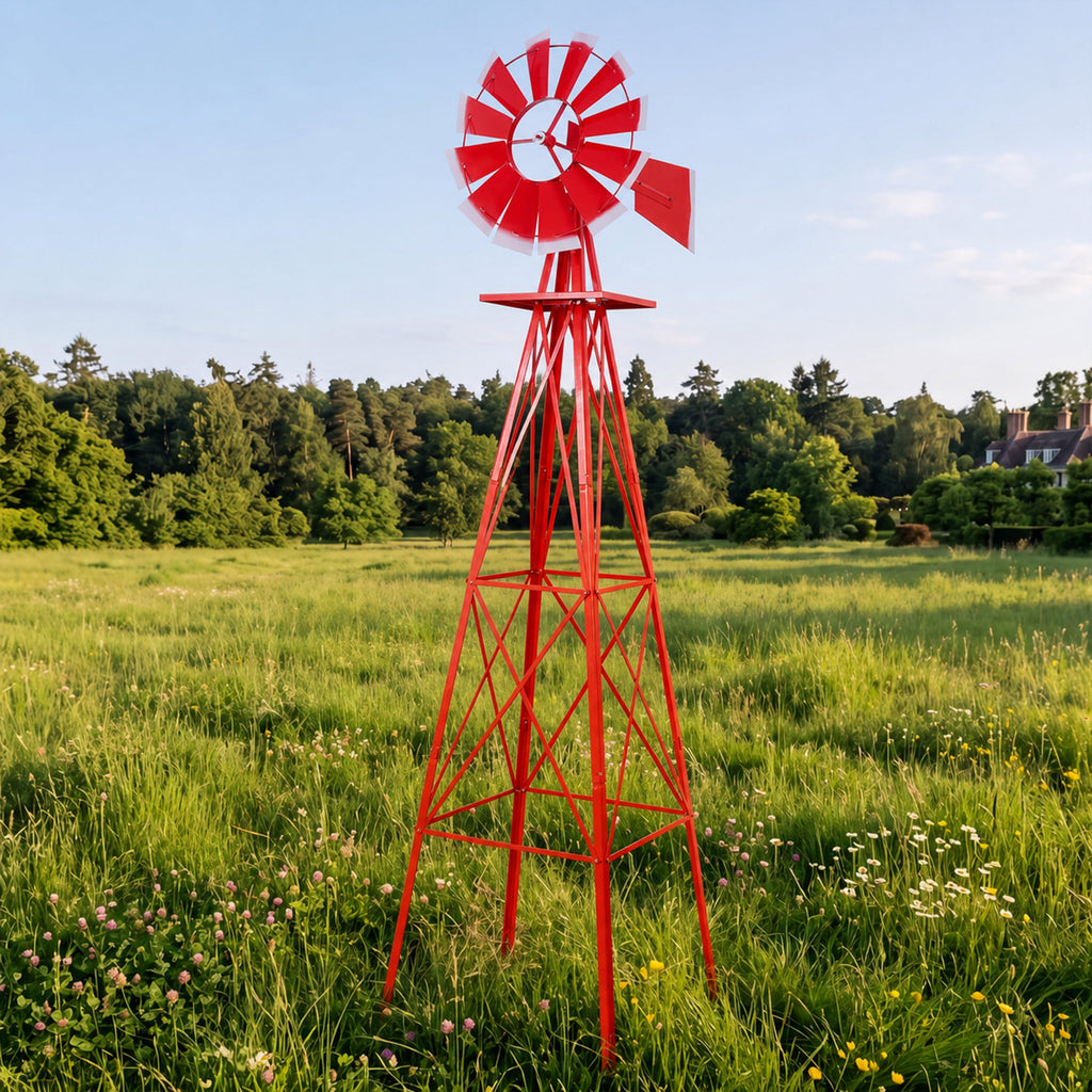 8FT Decorative Garden Windmill with Heavy-Duty Metal Frame - Steel