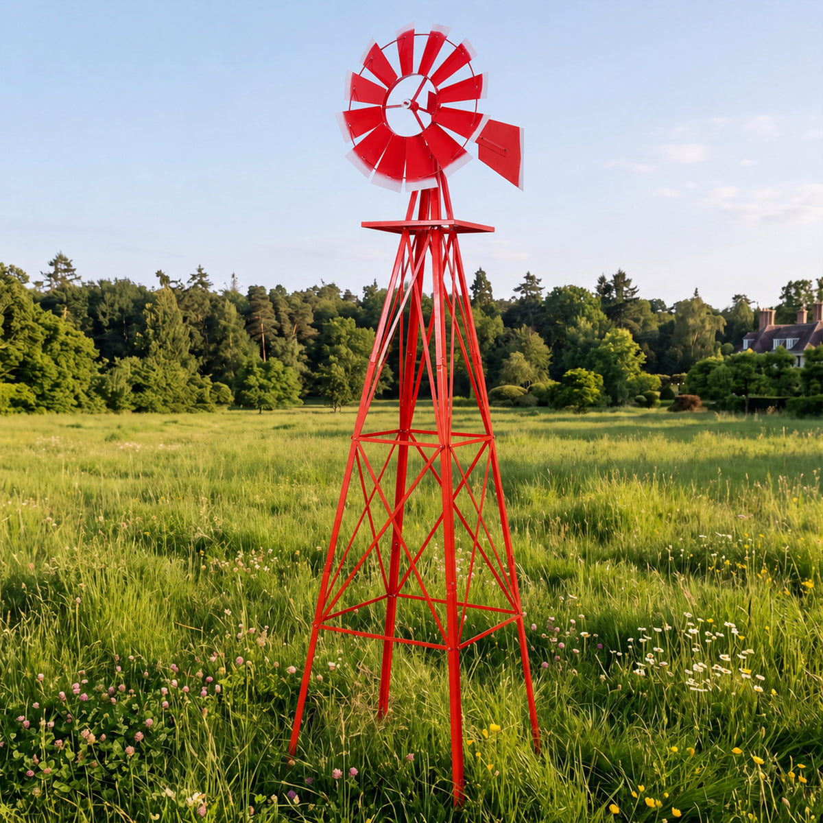 8FT Decorative Garden Windmill with Heavy-Duty Metal Frame - Steel