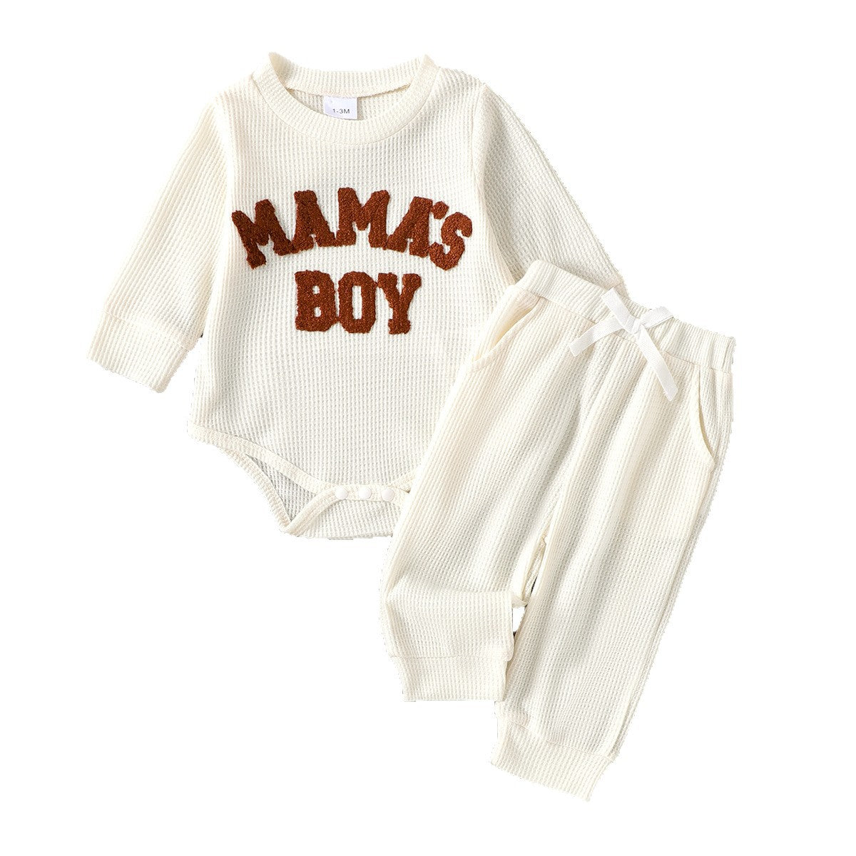 Two-piece Set For Baby Boys Apricot-colored Long-sleeve Bodysuit And Long Pants