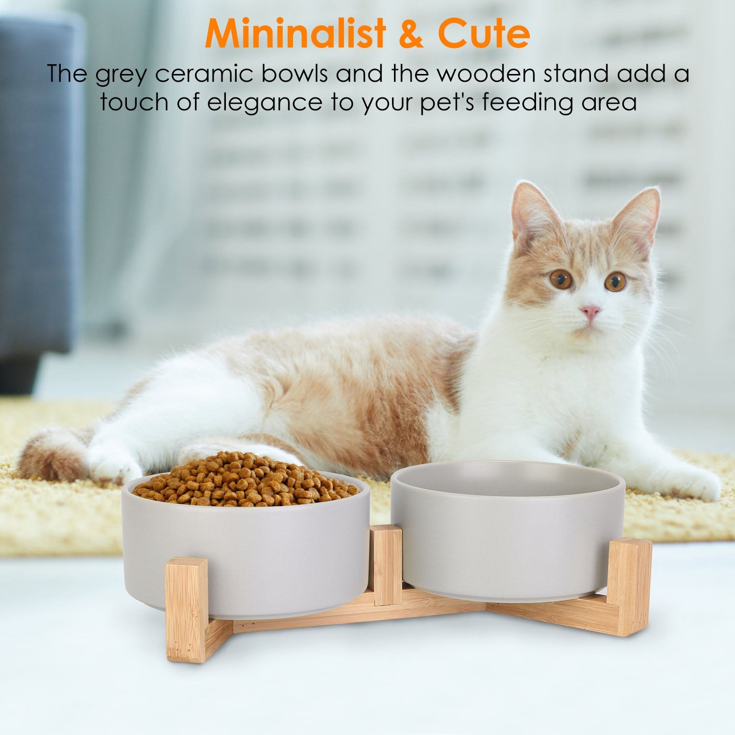 Ceramic Pet Bowls on Wooden Raised Stand