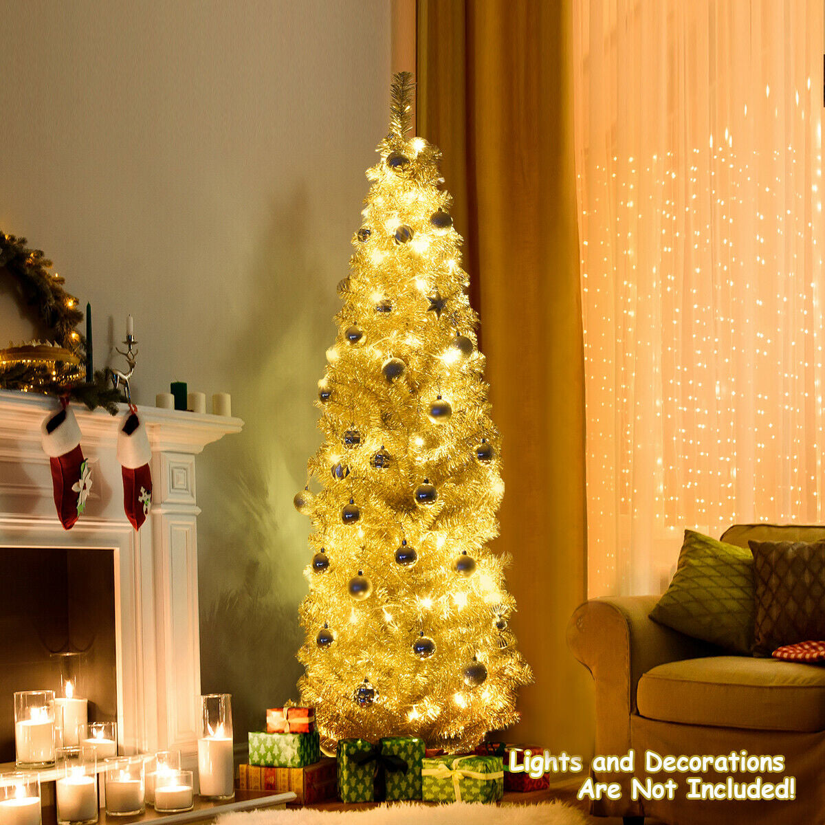 6 Feet Tinsel Tree Unlit Slim Pencil Christmas Tree