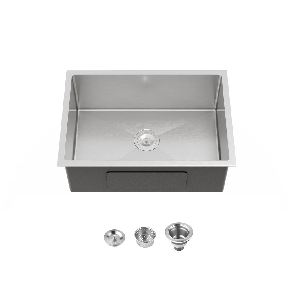Stainless Steel Kitchen Sink, 27″x19″ Single Bowl, Undermount Handmade Sink in Brushed Nickel, with US Standard Drain and Hook, LS-SSBR06