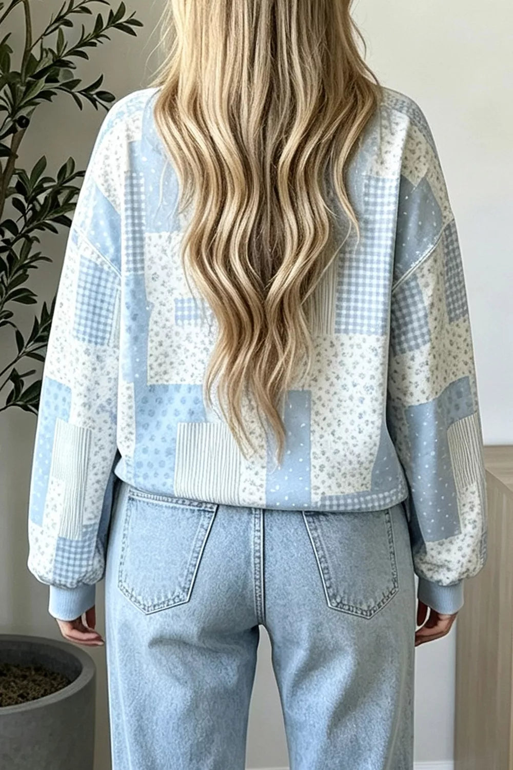 Vintage Patchwork Print Dropped Shoulder Sweatshirt