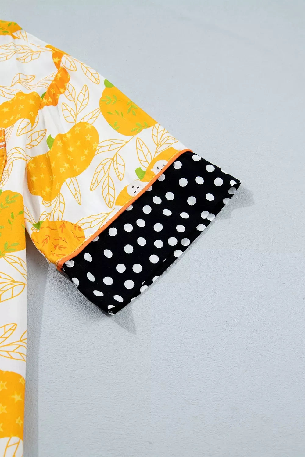 Short Sleeve Pumpkin Print Polka Dot Trim Pocket Placket Lounge Set