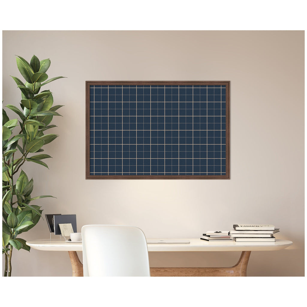 Framed Fabric Pinboard Navy Blue Plaid Wall Organization