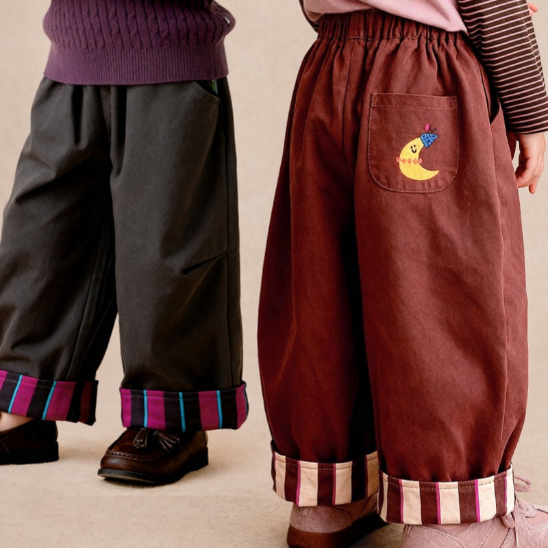 Casual Pants With Embroidered Stripes And Rolled Hem Long-length Trousers