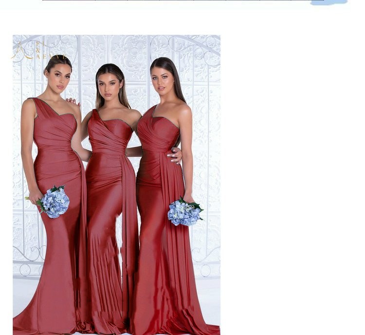 Mermaid One Shoulder Elegant Bridesmaids Dress also in plus