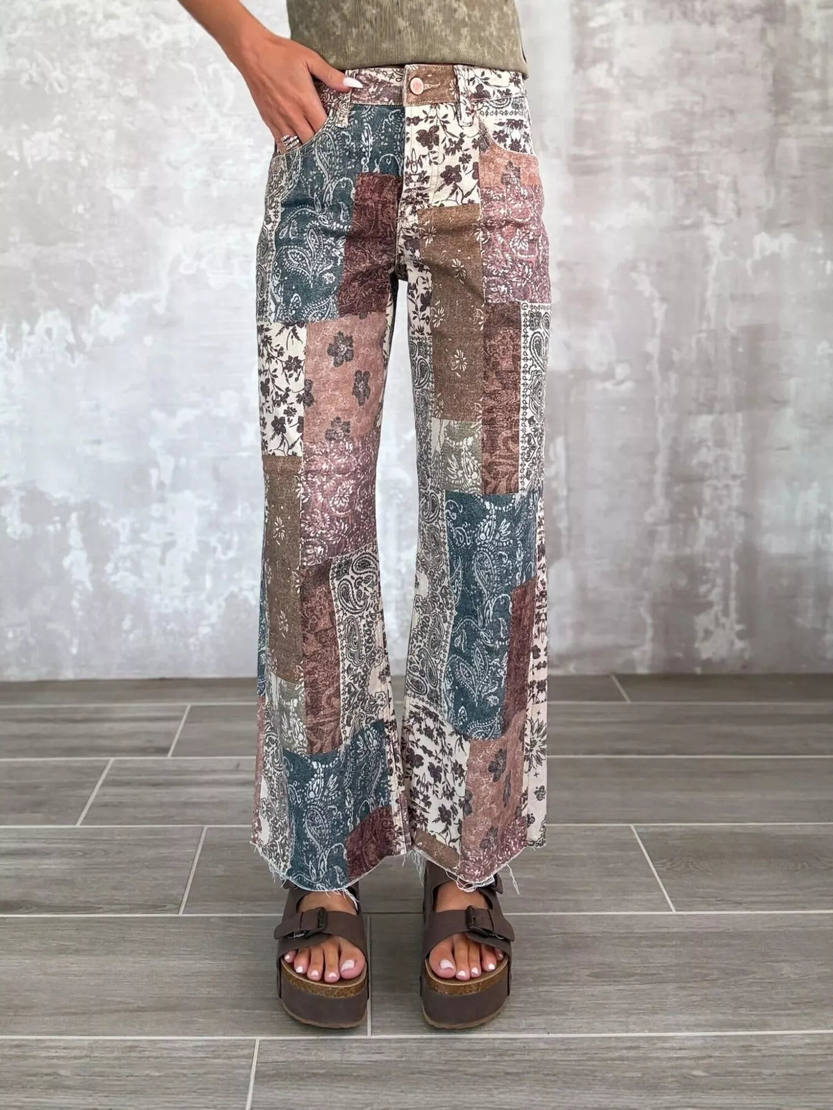 Boho-Chic Patchwork Print Flare Pants