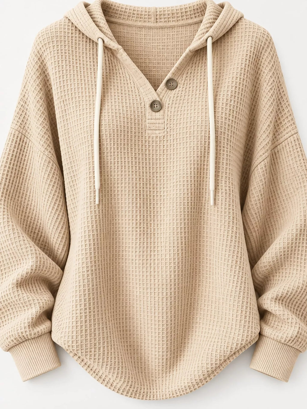 Full Size Waffle Knit Button Detail Hoodie Plus Size