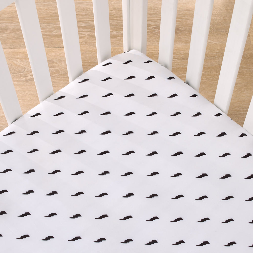 Lightning Bolt Black and White Nursery Fitted Mini Crib Sheet