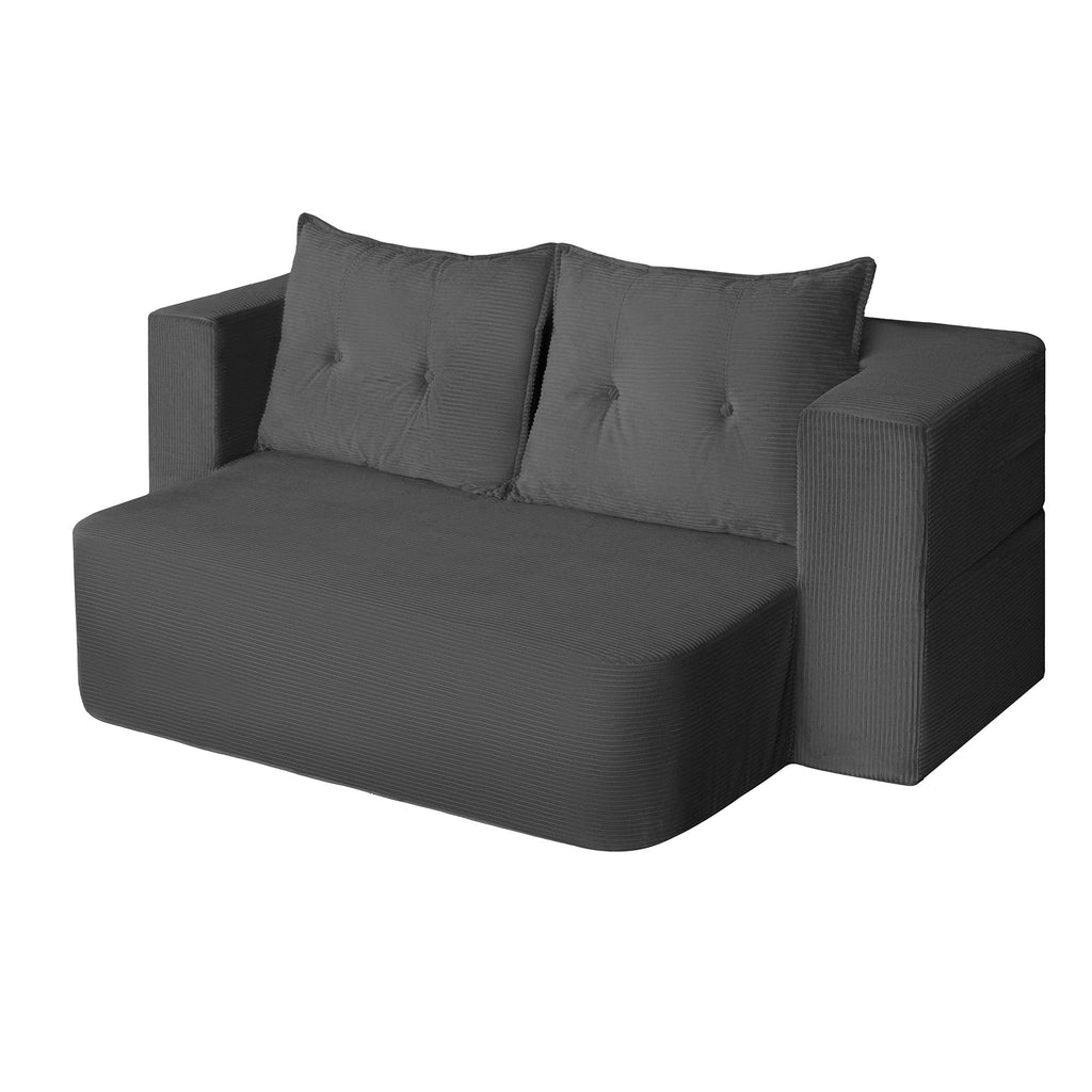 Corduroy Convertible Sofa Bed with High-Density Foam Mattress - Dark Grey or Dark Green