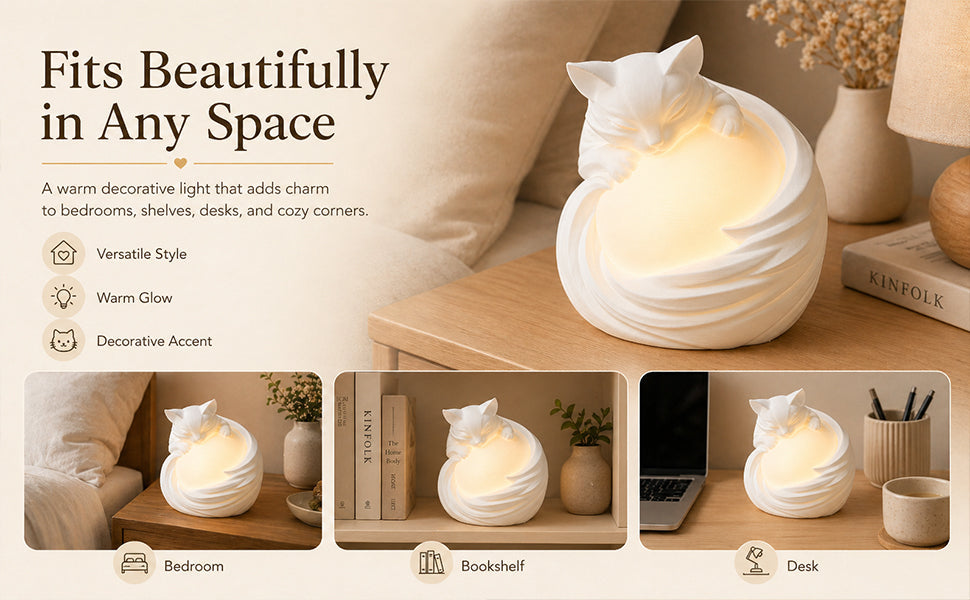 3D Printed Cat Ambient Table Lamp, Warm Glow Decorative Night Light, Cute Sculptural Desk Lamp For Bedroom, Bookshelf And Home Decor