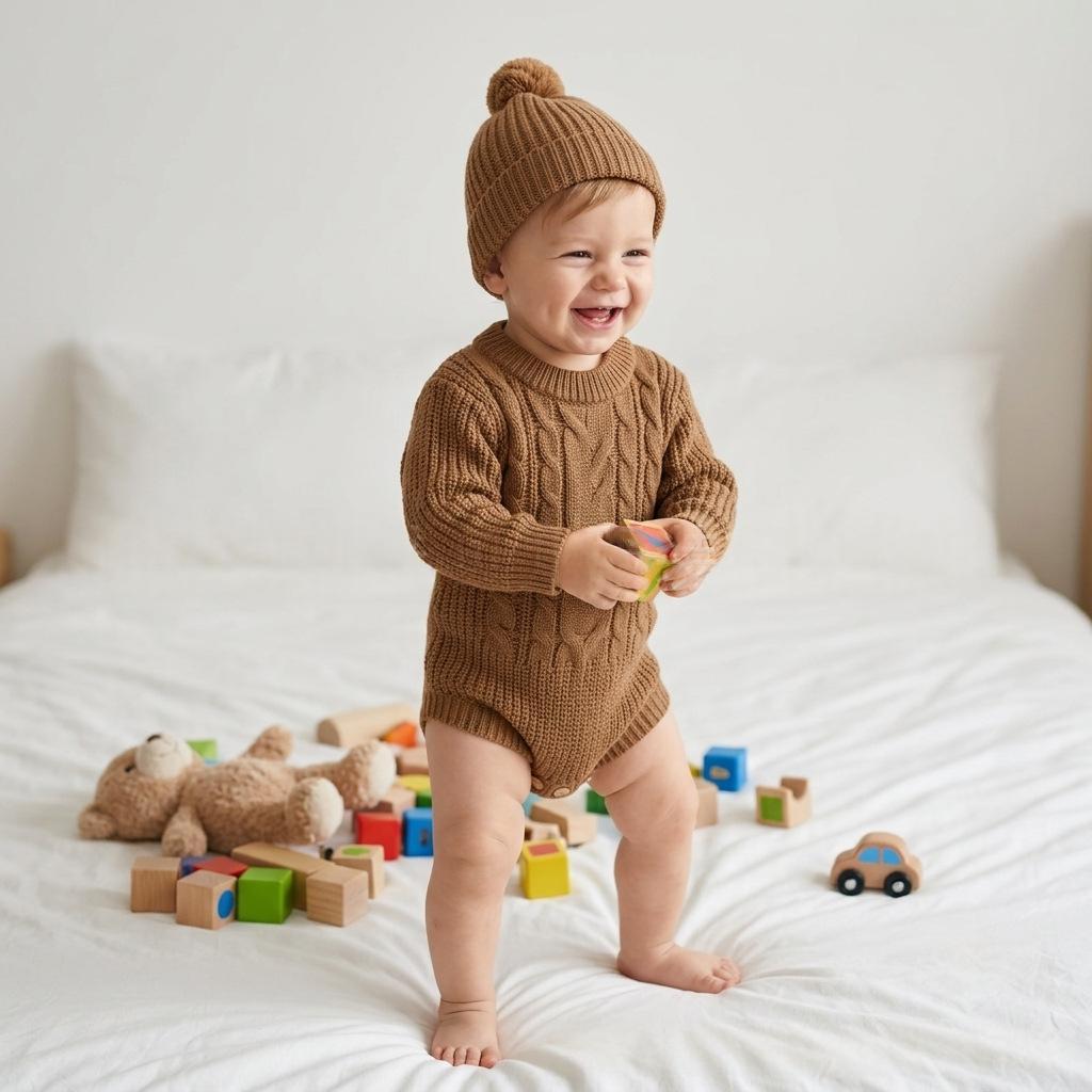 Baby Long-sleeve Knitted Romper Three-piece Set