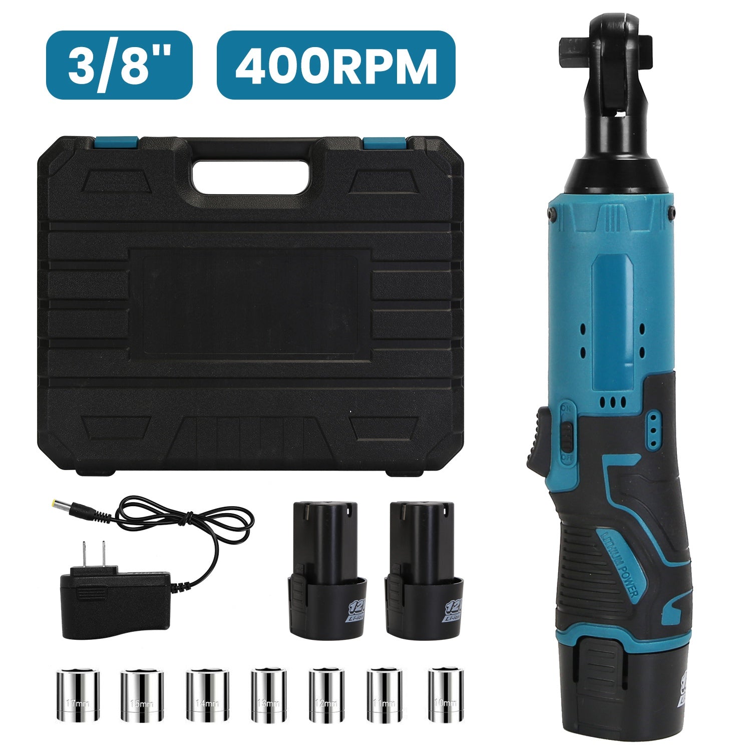 Cordless Electric Ratchet Wrench Set with 7 Sockets
