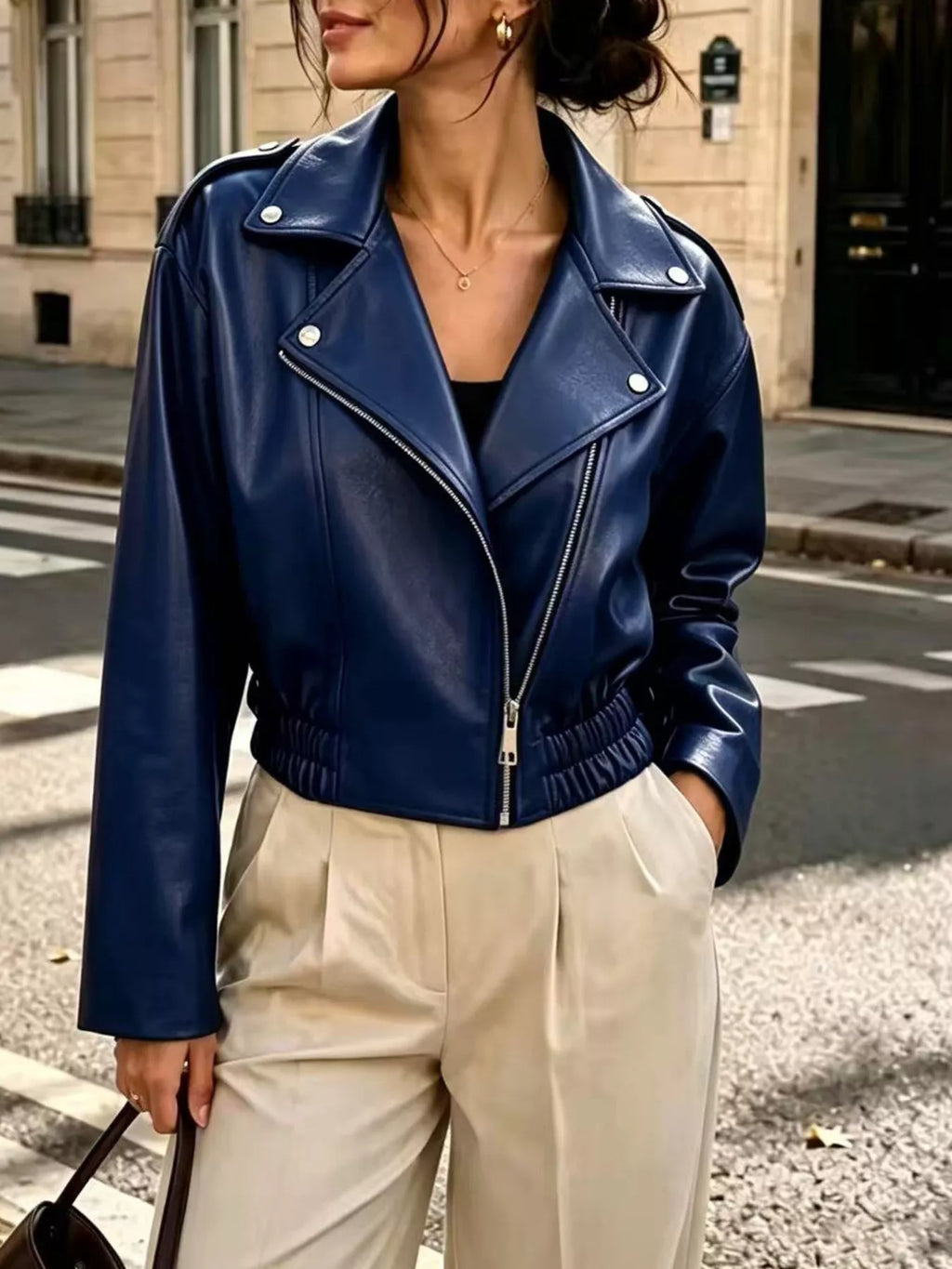 Faux Leather Zip Up Jacket