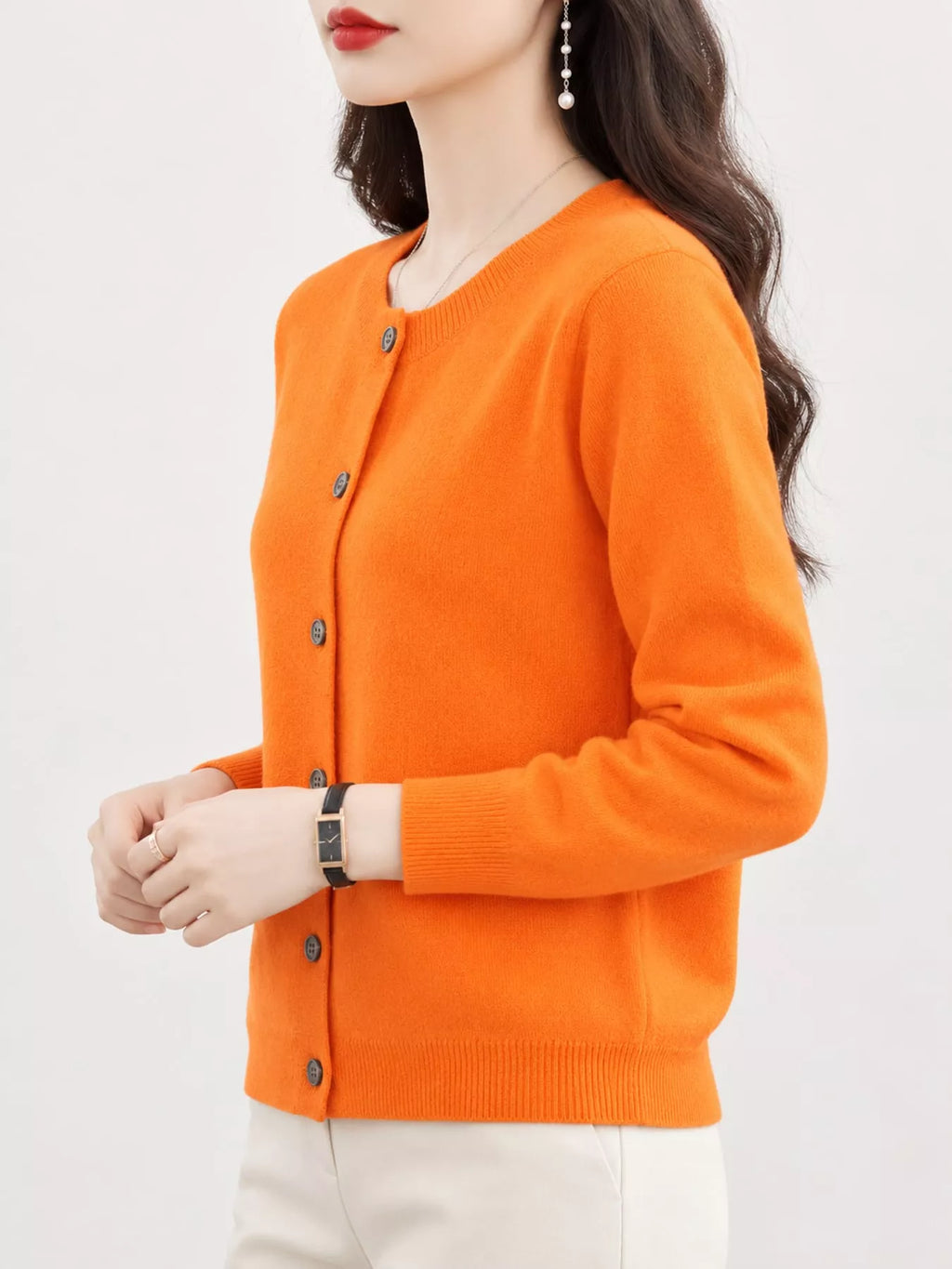 Crew-Neck Button-Down Cardigan