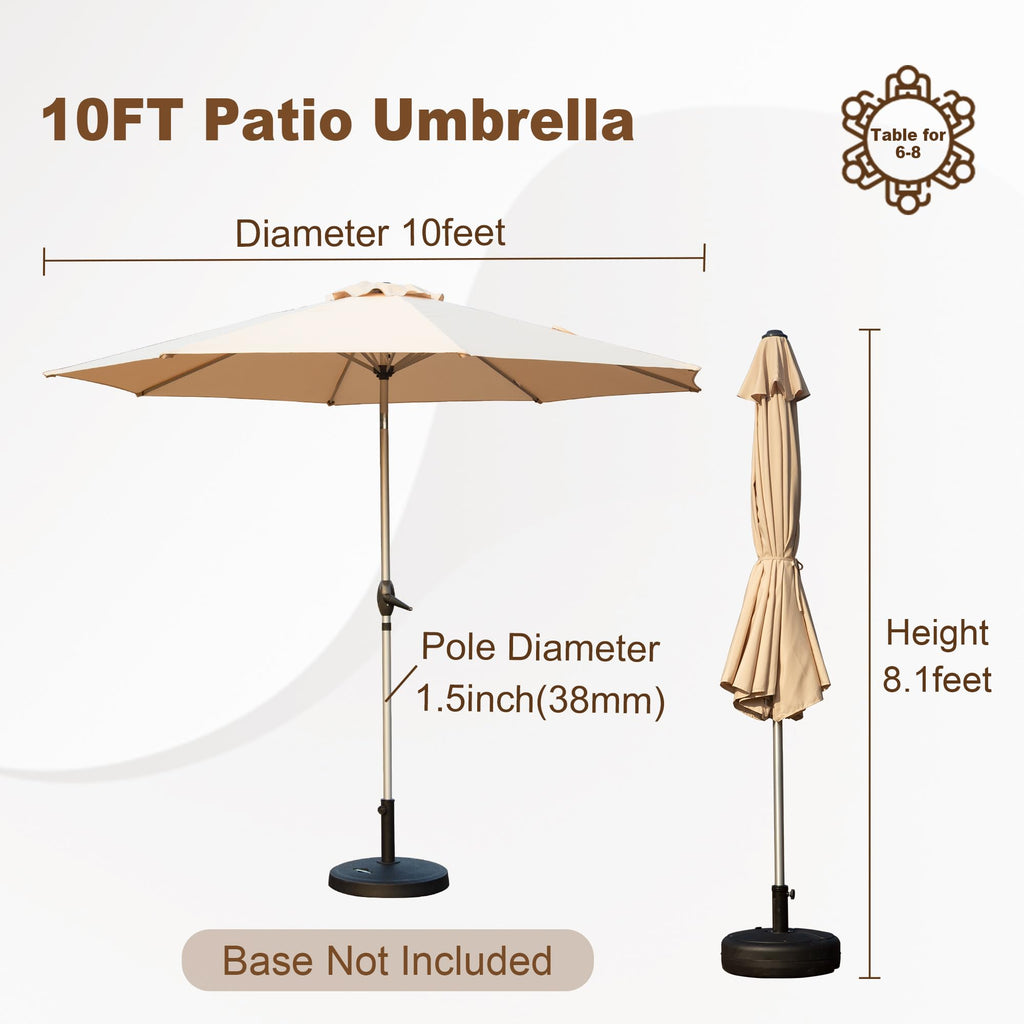 10FT Patio Umbrella with Push Button Tilt and Crank - Beige