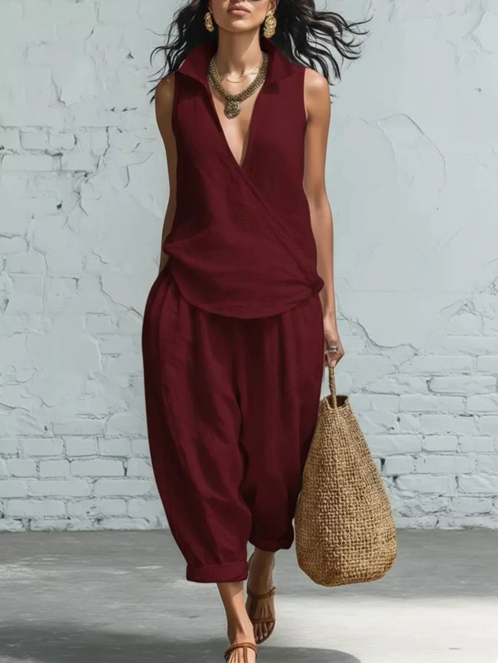 Full Size Sleeveless Top and Pants Two-Piece Set Plus Size