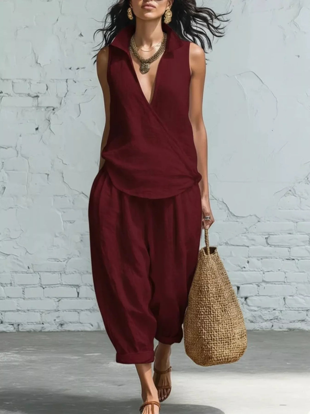 Full Size Sleeveless Top and Pants Two-Piece Set Plus Size