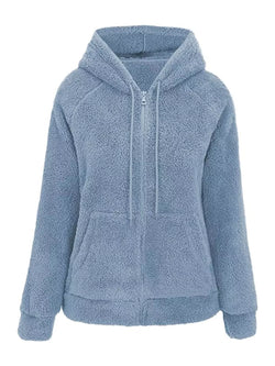 Drawstring Sherpa Zip-Up Hoodie