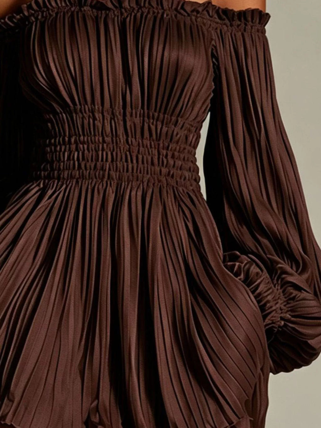 Off-Shoulder Pleated Mini Dress