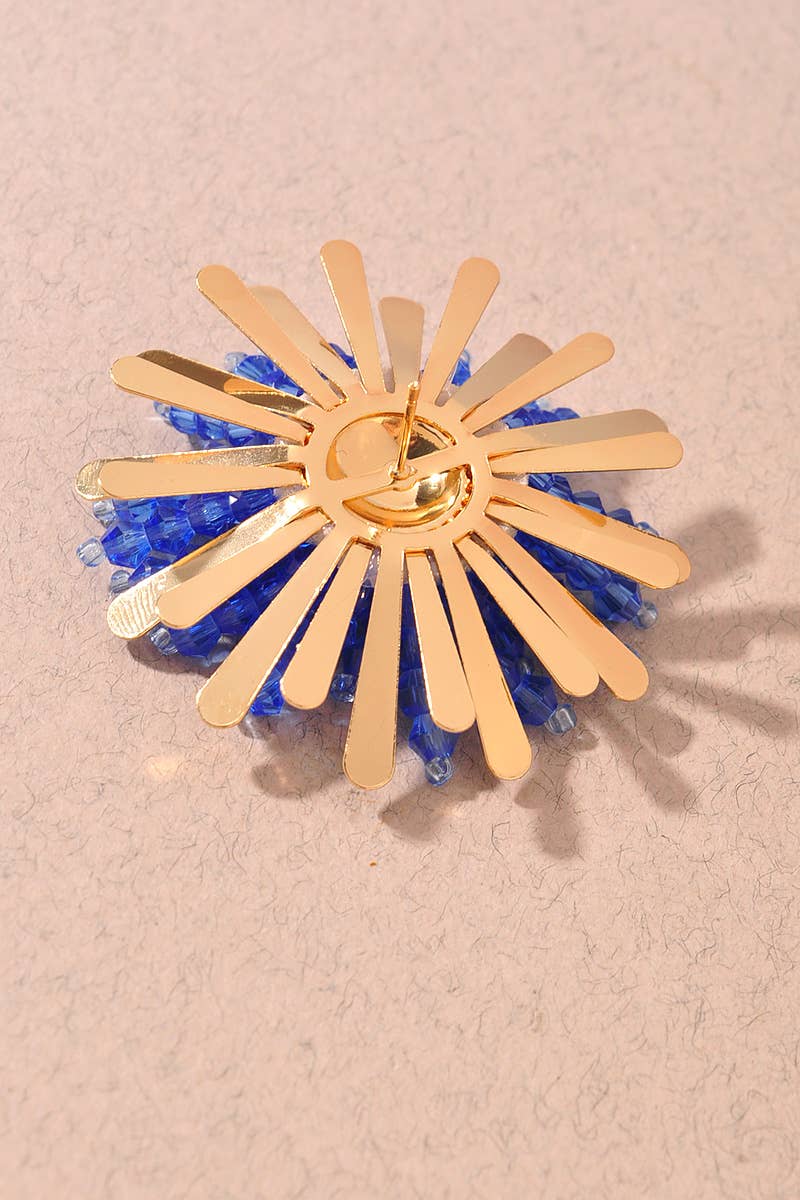 Beaded Sunburst Statement Earrings - Light Blue