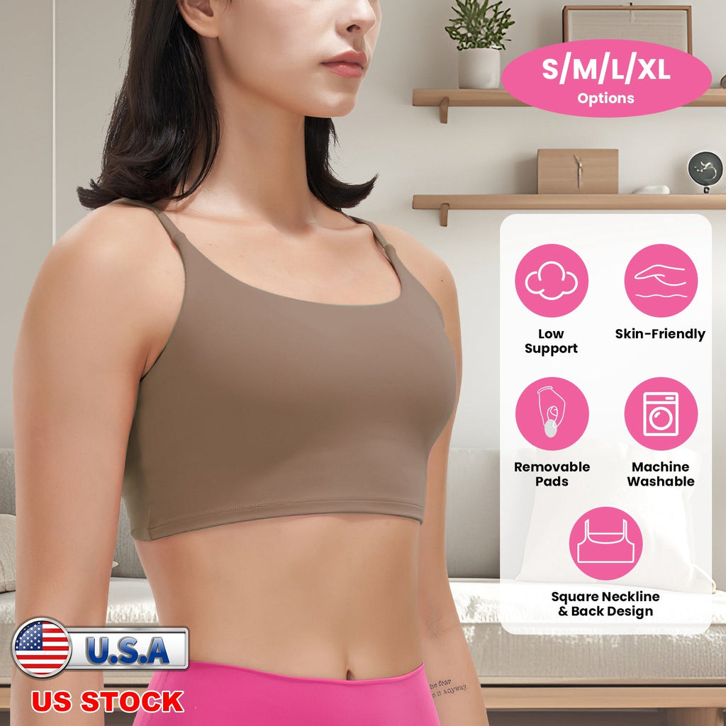 Women Sport Bras with Removable Pads, Low-Impact Square Neck