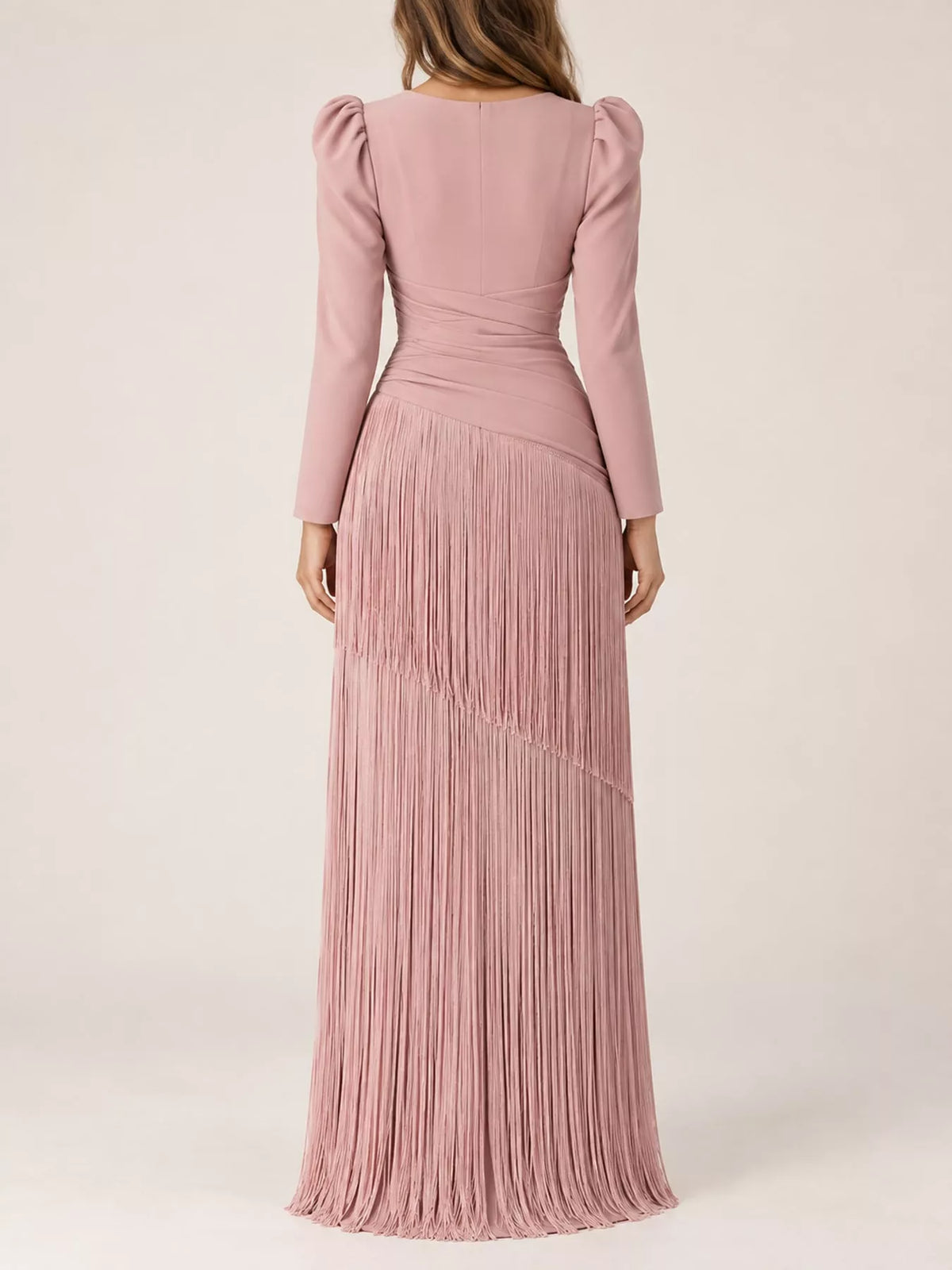 V-Neck Fringe Midi Dress
